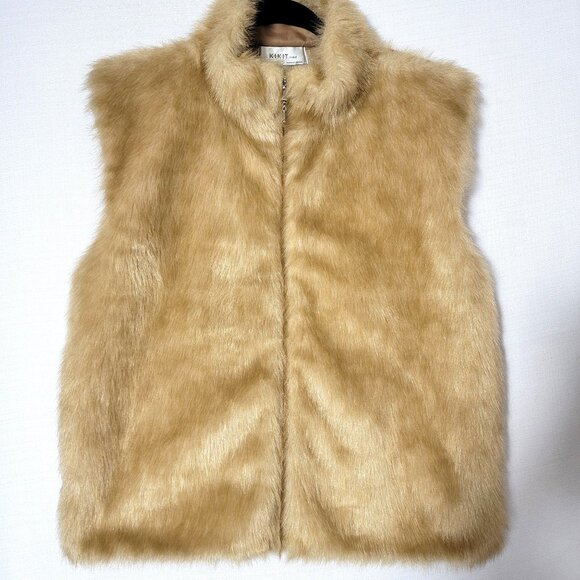 Kikit Maurice Sasson Womens Vest Sz XL Sleeveless Pockets Faux Fur Golden Beige - Picture 1 of 7